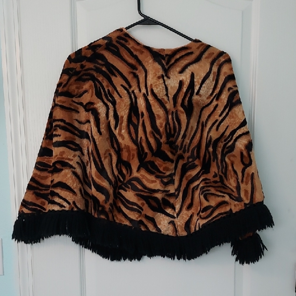 Chic Tiger Print Cape with Fringe